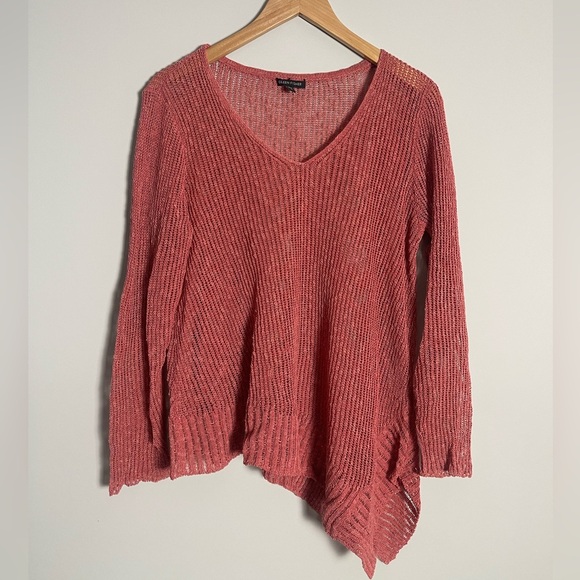 🚩 Final Sale- Eileen Fisher | Linen Blend Asymmetrical Hem Open Knit Sweater - Picture 1 of 7
